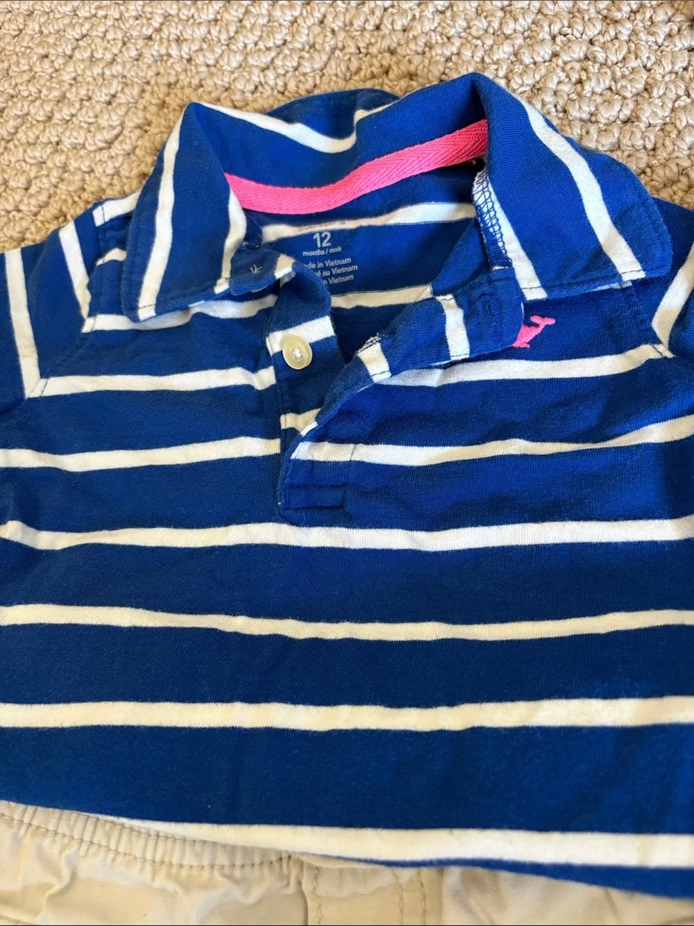 Baby Matching Set - Striped Polo with Tan Cargo Shorts 12 months - Picture 2 of 5